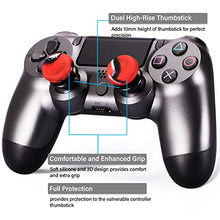Load image into Gallery viewer, Playrealm FPS Thumbstick Extender &amp; 3D Texture Rubber Silicone Grip Cover 2 Sets for PS5 Dualsenese &amp; PS4 Controller (Camouflage Red)
