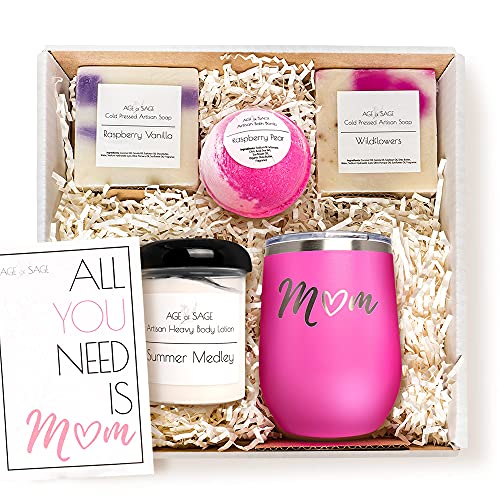 Mom Spa Set Gift Basket for Women - Luxury Bath Set Soap Bars, Body Lotion, & Bath Bomb Care Package for Women - Pampering New Mom to be Gift Box Set for Women - Relaxing Bath and Body Beauty Gift Set