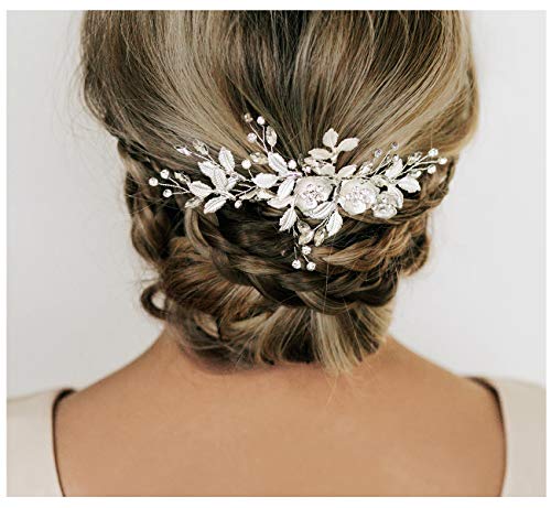SWEETV Wedding Hair Comb Rhinestone Bridal Hair Clip-Handmade Wedding Hair Accessories for Brides and Bridesmaid,Silver