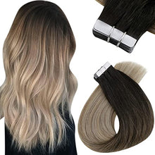 Load image into Gallery viewer, Easyouth Human Hair Tape in Hair Extensions Black to Brown and Medium Blonde Balayage Tape in Extensions 16 Inch 40g 20Pcs Glue on Hair
