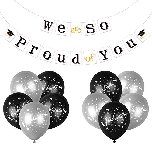 TUPARKA Graduation Banner We are So Proud of You Banner with 10 Pcs Balloons Congratulations Decoration Kit Graduation Party Decorations