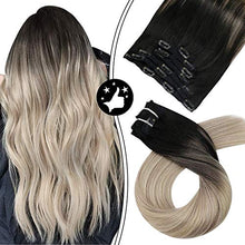 Load image into Gallery viewer, Moresoo Balayage Clip in Hair Extensions Human Hair Extensions Clip in Black to Ash Blonde with Blonde 20 Inch Double Weft Clip in Human Hair Extensions 7PCS 120G
