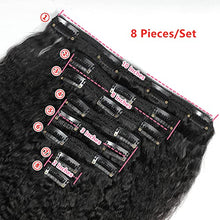 Load image into Gallery viewer, Kinky Straight Clip In Human Hair Extensions 10 inch/120g Coarse Yaki Natural Human Hair Clip Ins 8pcs/set for Black Women Natural Color (10 inch)
