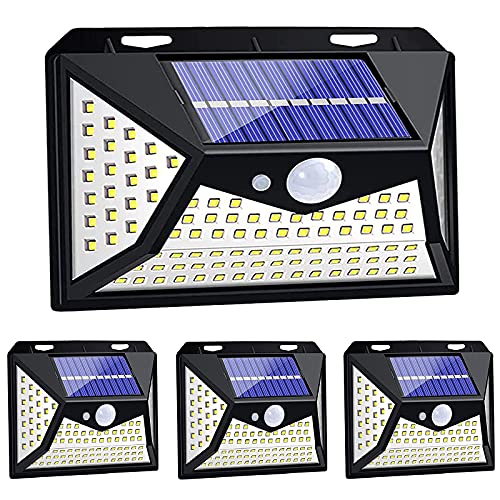 Solar Lights Outdoor,Upgraded Wireless Solar Lights Outdoor Garden, Solar Security Light Outdoor Motion Sensor Wall Lights,Solar Powered Lights Waterproof with 3 Intelligent Modes for Outside(4Pack)