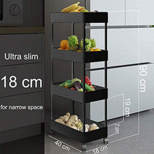 Load image into Gallery viewer, JAKAGO Slide Out Storage Cart Slim Rolling Trolley, 4 Tier Storage Rack Utility Organizer Shelf, Narrow Places Tower Rack Mobile Shelving Unit for Pantry Kitchen Office Bathroom (Black)
