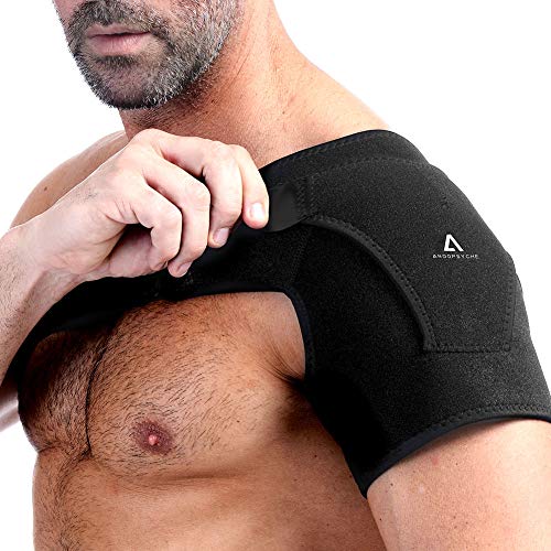 Anoopsyche Adjustable Shoulder Brace for Right and Left, Neoprene Rotator Cuff Support Compatible with Hot/Cold Pad, Dislocated AC Joint, Frozen Shoulder, Sprain, Soreness, Tendinitis