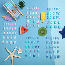Load image into Gallery viewer, 120 Pieces Kids Press on Nails Children Fake Nails Artificial Nail Tips Girls Full Cover Short False Fingernails for Girls Kids Nail Art Decoration (Blue Color)
