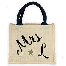 Load image into Gallery viewer, Personalised mini jute bag | Personalised teacher gifts | UK (Black bag - Black text)
