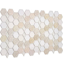 Load image into Gallery viewer, Modern 3D Honeycomb Hexagon Tile Effect Wall Panels with Glitter - Set 16 Panels - 9.92 sqm | 107.36 Sqf - Interior Kitchen Splashback and Bathroom PVC Plastic Cladding Sheets in Beige Cream Caramel
