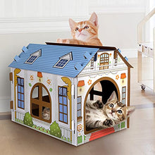 Load image into Gallery viewer, SEKAM Cardboard Cat House with Scratcher/Catnip, (42 x 30.5 x 33 cm) Cat Play House for Indoor Cats, Cat Scratching Toy, Cat Hideaway Furniture for Cat Birthday
