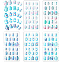 Load image into Gallery viewer, 120 Pieces Kids Press on Nails Children Fake Nails Artificial Nail Tips Girls Full Cover Short False Fingernails for Girls Kids Nail Art Decoration (Blue Color)
