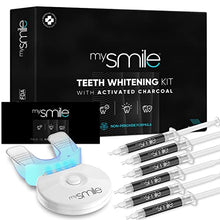 Load image into Gallery viewer, mysmile Activated Charcoal Teeth Whitening Kit - 6X Teeth Whitening Gel, LED Teeth Light &amp; Gum Tray Mould - Safe &amp; Easy Home Tooth Whitening - Natural Teeth Whitening Gel - Instant Stain Remover
