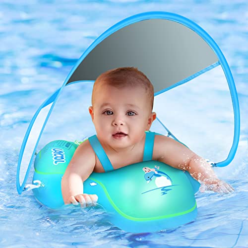 LAYCOL Baby Swimming Float Inflatable Baby Pool Float Newest with Sun Protection Canopy, Baby Swim Float for Age of 3-36 Months(Blue,S)