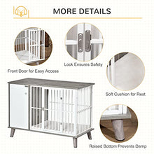 Load image into Gallery viewer, PawHut Dog Crate Pet Kennel Cage Wooden Top End Table w/ Side Cabinet Soft Cushion for Small Dogs Grey 98 x 48 x 70.5 cm
