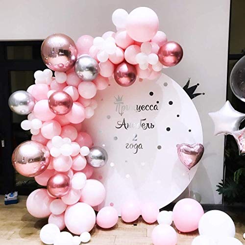 Pink Balloon Garland Arch Kit, 109Pcs Pink White Rose Gold Balloons, Rose Gold 4D Balloons, Metallic Silver Red Balloons Arch for Girl Baby Shower, Wedding, Birthday Decorations