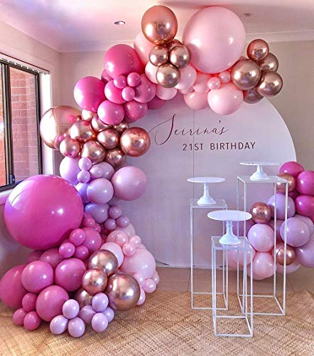 GIHOO Hot Pink Balloon Garland Arch Kit, 140Pcs Pink Rose Gold Chrome Balloons for Birthday Wedding Party Balloons Decorations, Baby Shower Decorations for Girl