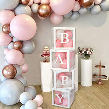 Load image into Gallery viewer, Wayfun Baby Shower Decorations Box Kit - 4Pcs White Transparent Square Baby Shower Boxes including BABY Letters for Girl Boy for Theme Party Supplies Decoration/Birthday/Baby Shower
