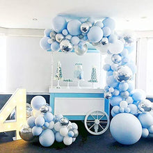 Load image into Gallery viewer, Blue Balloon Garland Arch Kit, 141Pcs Blue Silver White Balloons, Silver 4D Foil Balloons, Macaron Metal Balloon Arch for Boy Baby Shower, 1st Birthday Decorations
