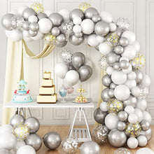 Load image into Gallery viewer, Paready Balloon Arch Garland Kit, White Gold Silver Birthday Party Decoration, White Silver Latex Balloons and Gold Silver Confetti Balloons Set for Birthday Wedding Christmas New Year Baby Shower
