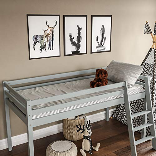 Vida Designs Sydney High Sleeper Cabin Bunk Bed With Ladder, Solid Pine Wood Frame, Kids Children, Single 3 Foot, Grey