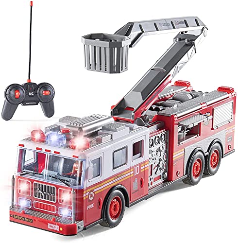 Prextex RC Remote Control Fire Truck Toy for Kids with Remote Control, Lights, and Siren Sounds Large 14-Inch/35 cm Fire Truck Best Gifts Toys for Boys