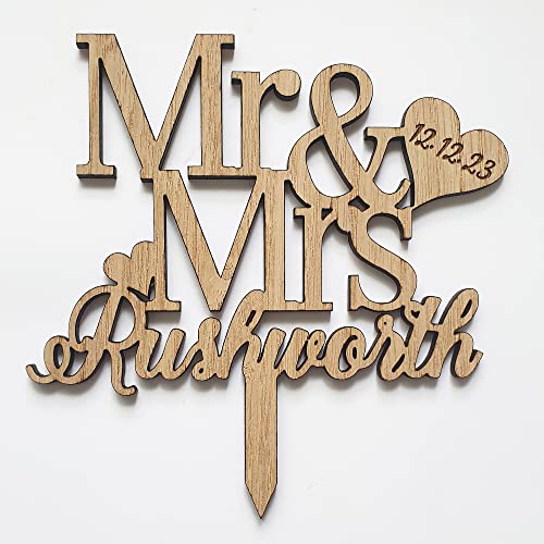 My Pretty Little Gifts Personalised Oak Wooden Wedding/Anniversary Cake Topper/Perfect for a Wedding or Anniversary Party Decoration