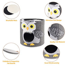 Load image into Gallery viewer, Dripex Collapsible Cat House, Novelty Owl Cat Cave Bed, Felt Cat Hideaway with Washable Mats - Grey
