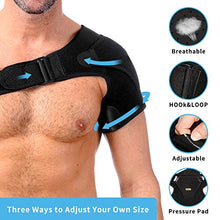 Load image into Gallery viewer, Anoopsyche Adjustable Shoulder Brace for Right and Left, Neoprene Rotator Cuff Support Compatible with Hot/Cold Pad, Dislocated AC Joint, Frozen Shoulder, Sprain, Soreness, Tendinitis
