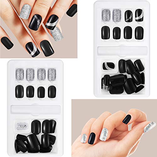 60 Pieces False Nails Artificial Fake Short Fingernails Nail Tips Kit ...