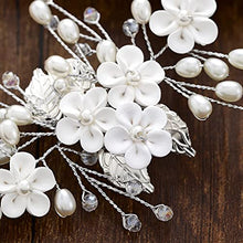 Load image into Gallery viewer, Vakkery Flower Bride Wedding Hair Vine Silver Pearl Hair Accessories Bridal Headband Headpiece for Women and Girls
