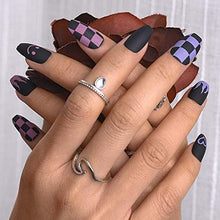 Load image into Gallery viewer, Sethexy Medium Matte False Nails Ballerina Stick on Nails Pink Coffin Fake Nails Blue Fire Nails with Glue 24Pcs Acrylic Art Press-on Nail Tips for Women and Girls
