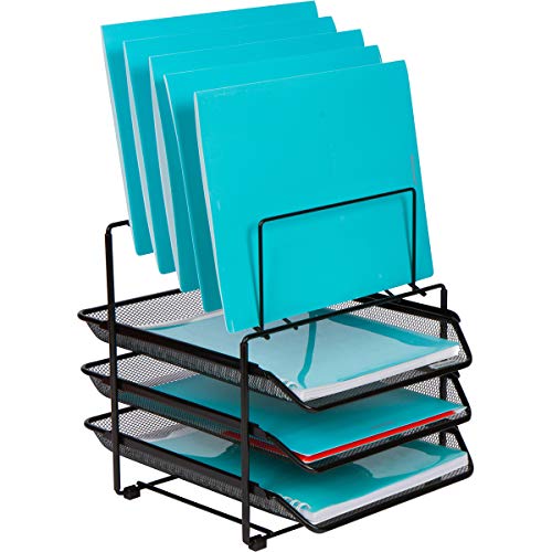 Dasher Products Mesh Desk Organizer and Storage - Office Organizer with 3 Sliding Letter Trays and 5 Vertical File Holders,Steel Mesh Letter Trays for Desk Organization