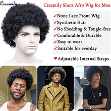 Load image into Gallery viewer, Creamily Mens Wig Short Fluffy Afro Curly Hair Black Wigs Heat Resistant Synthetic Unisex Men Women Cosplay Anime Fancy Funny Daily Use Wigs
