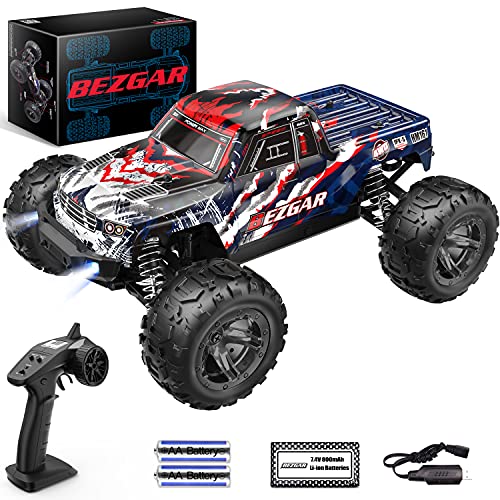 BEZGAR 7 Hobbyist Grade 1:16 Scale Remote Control Truck, 4WD High Speed 42 Km/h All Terrains Electric Toy Off Road RC Monster Vehicle Car Crawler with Rechargeable Batteries for Kids and Adults