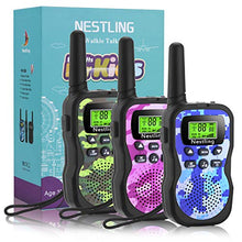 Load image into Gallery viewer, Nestling Walkie Talkies 3 Pack, Upgraded Version Camouflage Exterior 8 Channels 2 Way Radio Toys with Backlit LCD Flashlight, 3 Miles Range for Kids Indoor Outdoor Activity
