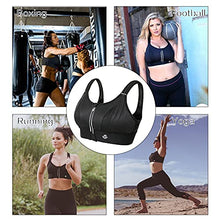 Load image into Gallery viewer, YIANNA Women High Impact Sports Bra Plus Size Zip Front Fastening Bras Padded Adjustable Strap Wireless Running Yoga Top Black, 151 L
