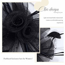 Load image into Gallery viewer, Fashband Fascinator Hat Flower Mesh Feather Headband with Hair Clip Black Cocktail Headwear Bridal Wedding Hair Accessories for Women and Girls
