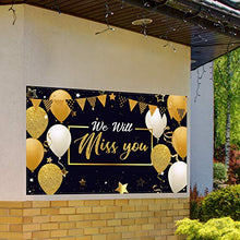 Load image into Gallery viewer, We Will Miss You Party Decorations, Extra Large Black Gold Going Away Party Backdrop Miss You Photography Background Banner for Farewell Anniversary Retirement Graduation Party, 72.8 x 43.3 Inch
