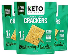 Load image into Gallery viewer, Keto Crackers (Rosemary &amp; Garlic) Low carb Crackers, Keto Snacks, Low carb Snack. No Added Sugar, high Fibre &amp; Gluten Free (3 x 64g Packs). Almond Flour Crackers, Keto Snacks no Carbs no Sugar, Paleo
