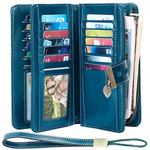 Load image into Gallery viewer, LUROON Ladies Leather Purse RFID Blocking Women Purses Large Capacity Card Wallet Ladies with 24 Credit Card Slots,Clutch Long Wallet with Zipper Pocket &amp; Wrist Strap (Blue)
