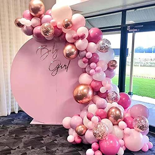 WINAROI Balloon Arch Kit,112Pieces Retro Rose Red Pink Metal and Confetti Balloon for Baby Shower Decorations Girl Boy, Wedding Birthday