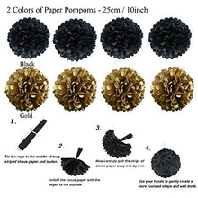 Load image into Gallery viewer, Zerodeco Graduation Decorations, Black and Gold Congrats Grad Banner Paper Pompoms Hanging Swirls Graduation Confetti Paper Garland Party Balloons for Grad Party Decoration Supplies
