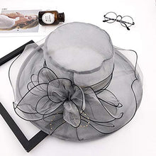 Load image into Gallery viewer, Ladies Women Organza Hat Wedding Hat Sun Hat Church Cap Ascot Hat Race Hat Elegant Fascinator Hat Beading for Evening Party Prom Travel Holiday Beach Foldable Grey
