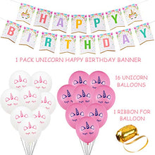 Load image into Gallery viewer, 16 Guests Unicorn Party Supplies Unicorn Party Plates Cups and Napkins Table Cloth Balloons Banner Headband Unicorn Paper Plates Straws Pink Unicorn Birthday Party Decorations for Girls
