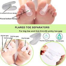 Load image into Gallery viewer, Flared Gel Toe Separators DYKOOK 8 Pieces Big Small Toe Spacers Toe Straighteners for Overlapping Toes and Temporary Bunion Corrector Gel (4 pcs Large + 4 pcs Small)
