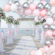 Load image into Gallery viewer, GRESAHOM Balloon Garland Arch Kit , 107pcs Silver Confetti Party Balloons Pink White Latex Balloons Set for Wedding, Birthday, Hen Party, Baby Shower, Anniversary or Christmas Decorations
