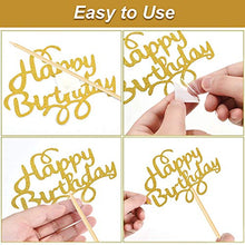 Load image into Gallery viewer, Gold Happy Birthday Cake Toppers, 2 Sets Glitter Cake Topper Banner for Girls Boys Women Man Birthday Cake Decorations, Stars Cupcake Toppers for Kids Birthday Baby Shower Hen Party Supplies (Gold)
