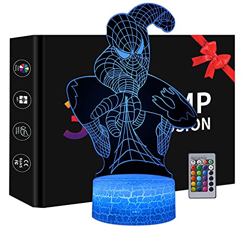 Superhero 3D Night Light, Spiderman Toys for Boys, Spider Man Night Light for Kids with 16 Colors Changing, Decor Lamp with Remote Control, Christmas Birthday Gift for Men Boys Girls(Spider Man)
