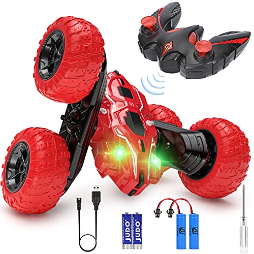 Remote Control Cars RC Car 360°Double Side Flips 2.4GHz RC Radio Controlled High Speed 4WD Stunt Car with Two Rechargeable Batteries Toy Cars for 3 4 5 6 7 8 9 12 Years Old Kids Boys Gift (Red)