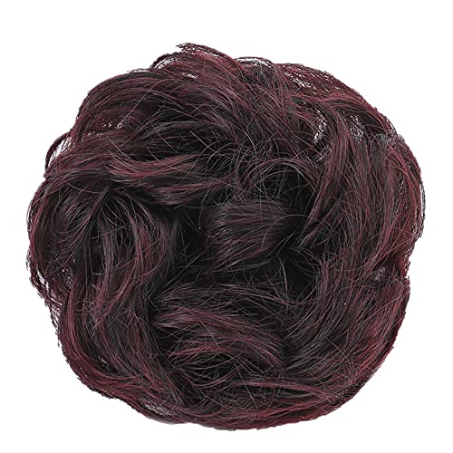 Har London Fashion New natural as Human Curly Messy Bun Hair Piece Scrunchie Fake Natural Bobble Hair Extensions For Girls & Women (Wine Red 2j99)